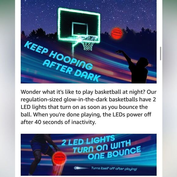 New! Glow City, LED, Glow-In-The-Dark, Size 7, Light-Up Basketball. - Picture 6 of 8